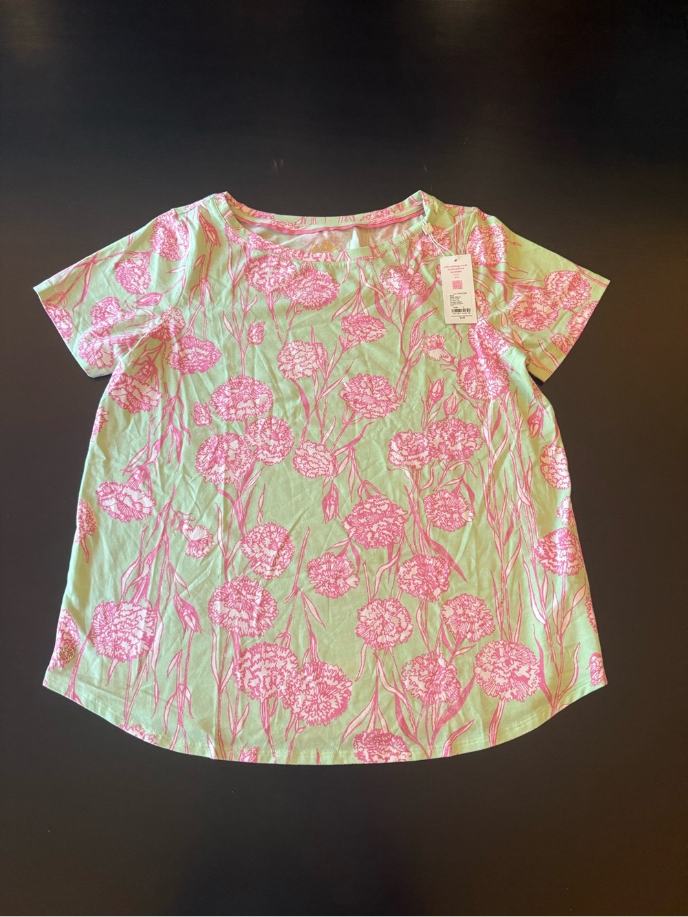 Lilly Pulitzer Pink Floral Short-Sleeve Tee on Mint Green
